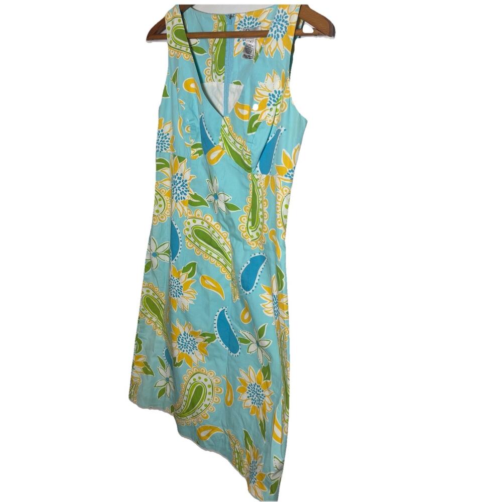 Lilly Pulitzer Shift Dress Floral Paisley Blue 100% Cotton Sundress Size 4 - Picture 2 of 5
